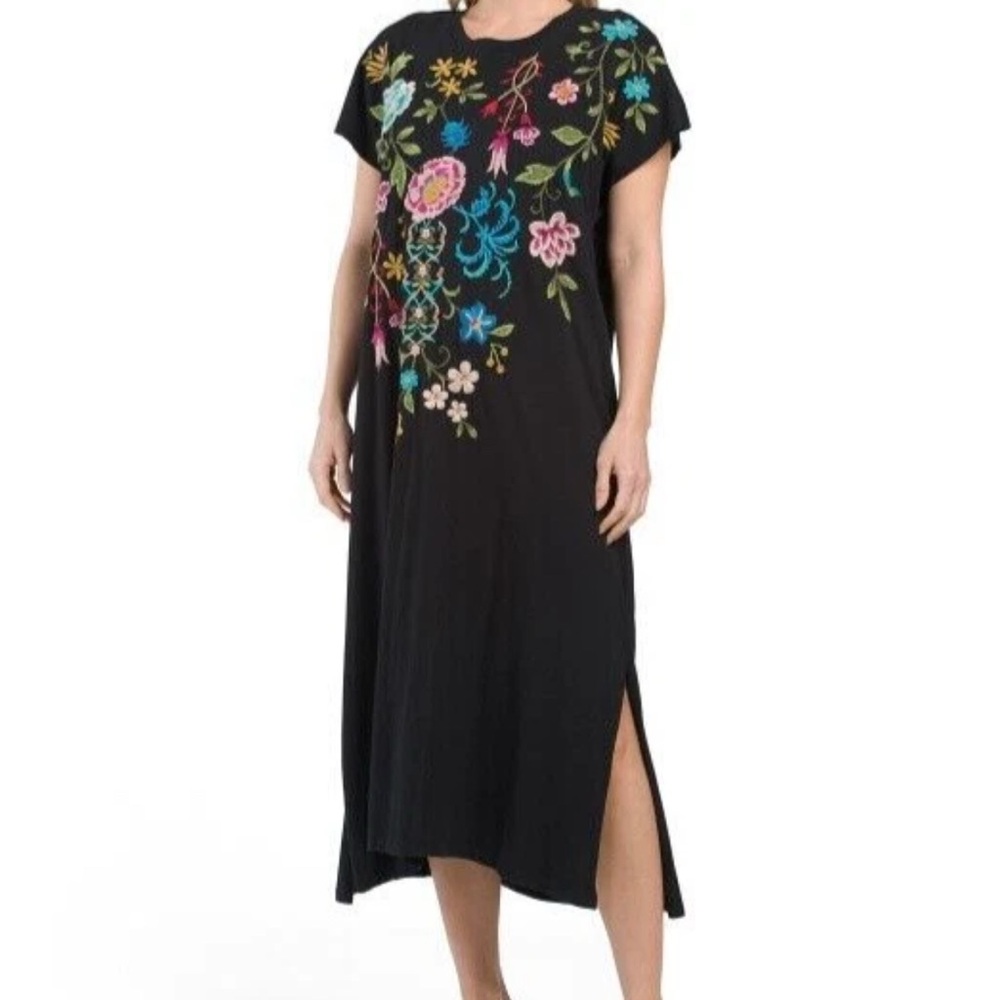 JOHNNY WAS Sheri Midi Dress Crew Cotton Black